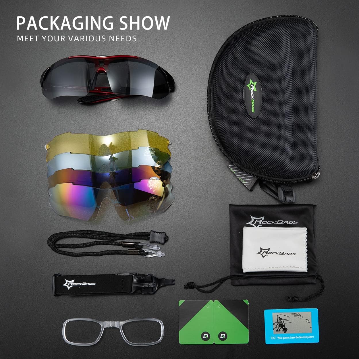 Polarized Cycling Glasses for Men, Sports Glasses with 5 Interchangeable Lens for Running, Pickleball, Baseball
