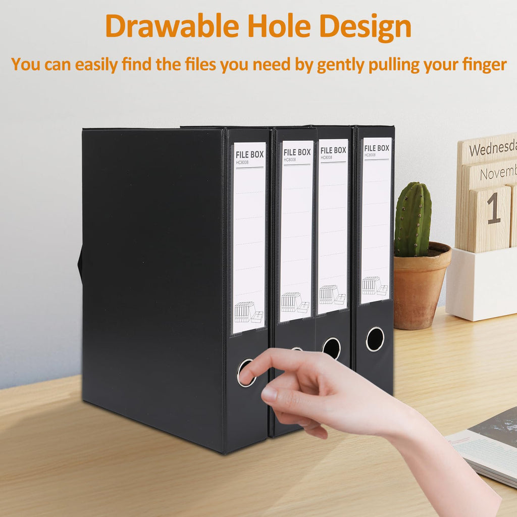 6 Pack A4 Storage File Boxes Plastic Archives Cases with Clip,Black