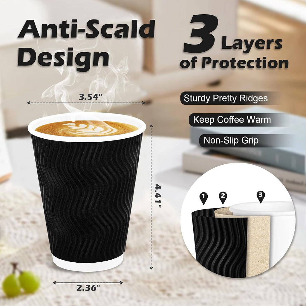 100 Pack Coffee Cups 12 oz, Disposable Paper Coffee Cups No Lids