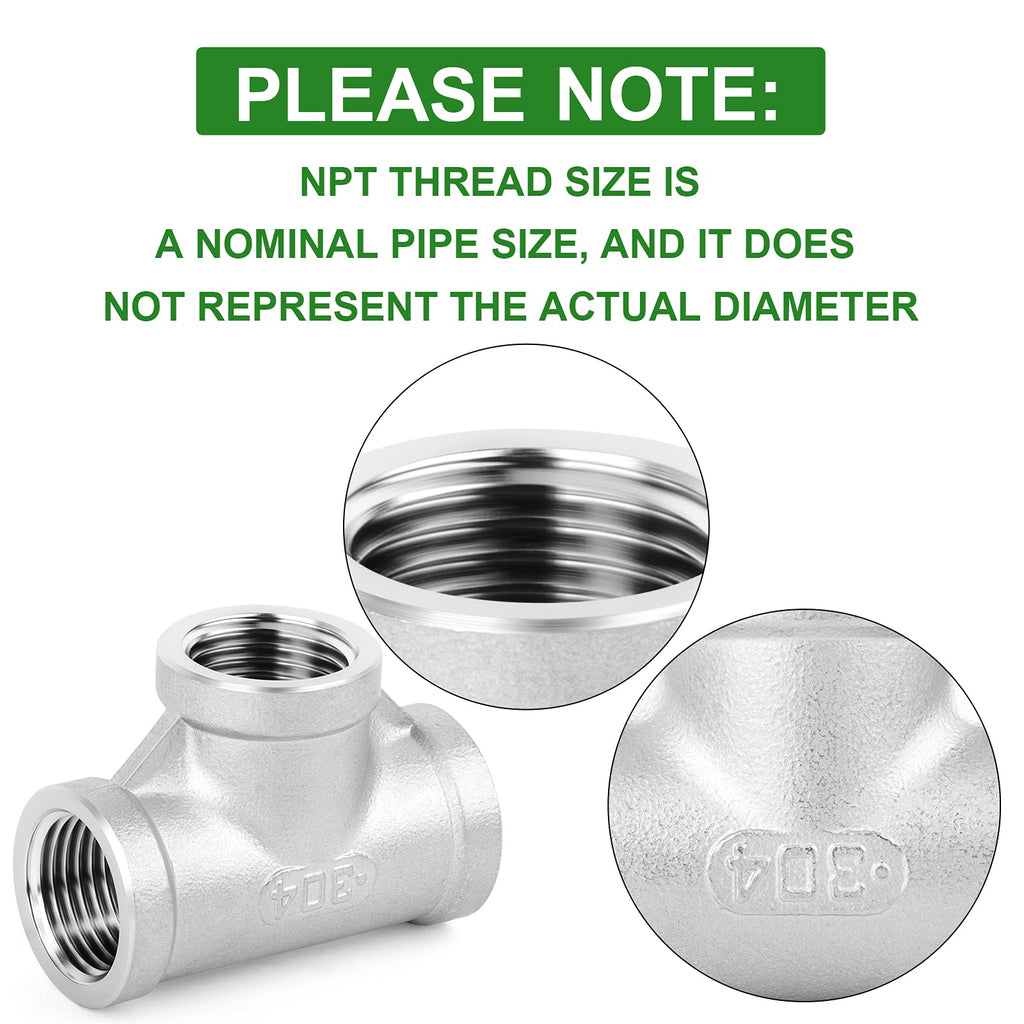 TAISHER 5pcs 304 SS Tee Pipe Fitting, 1-1/4" NPT Female 3 Way Connectors