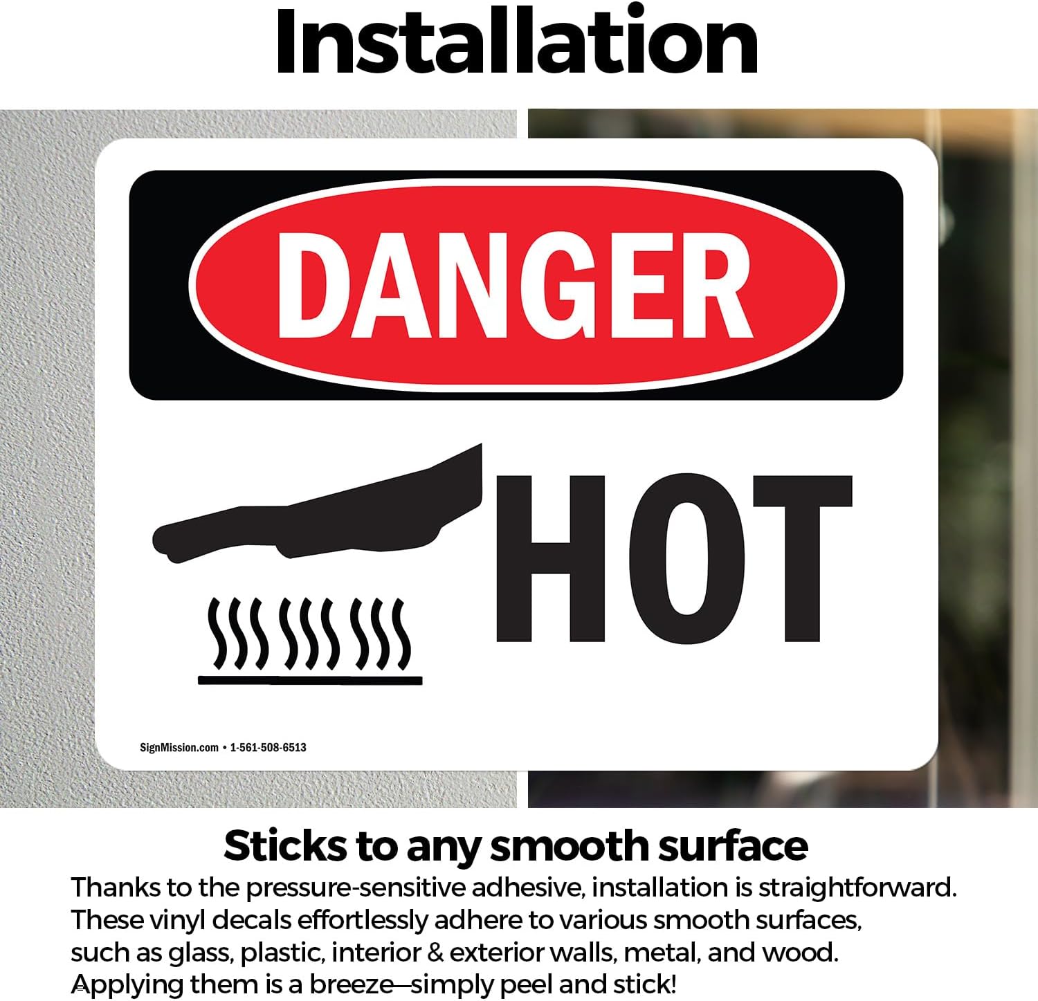 (2 Pack) Hot OSHA Danger Sign 7 Inch X 5 Inch Vinyl Label Decal Sticker Weather Resistant, UV Protected for