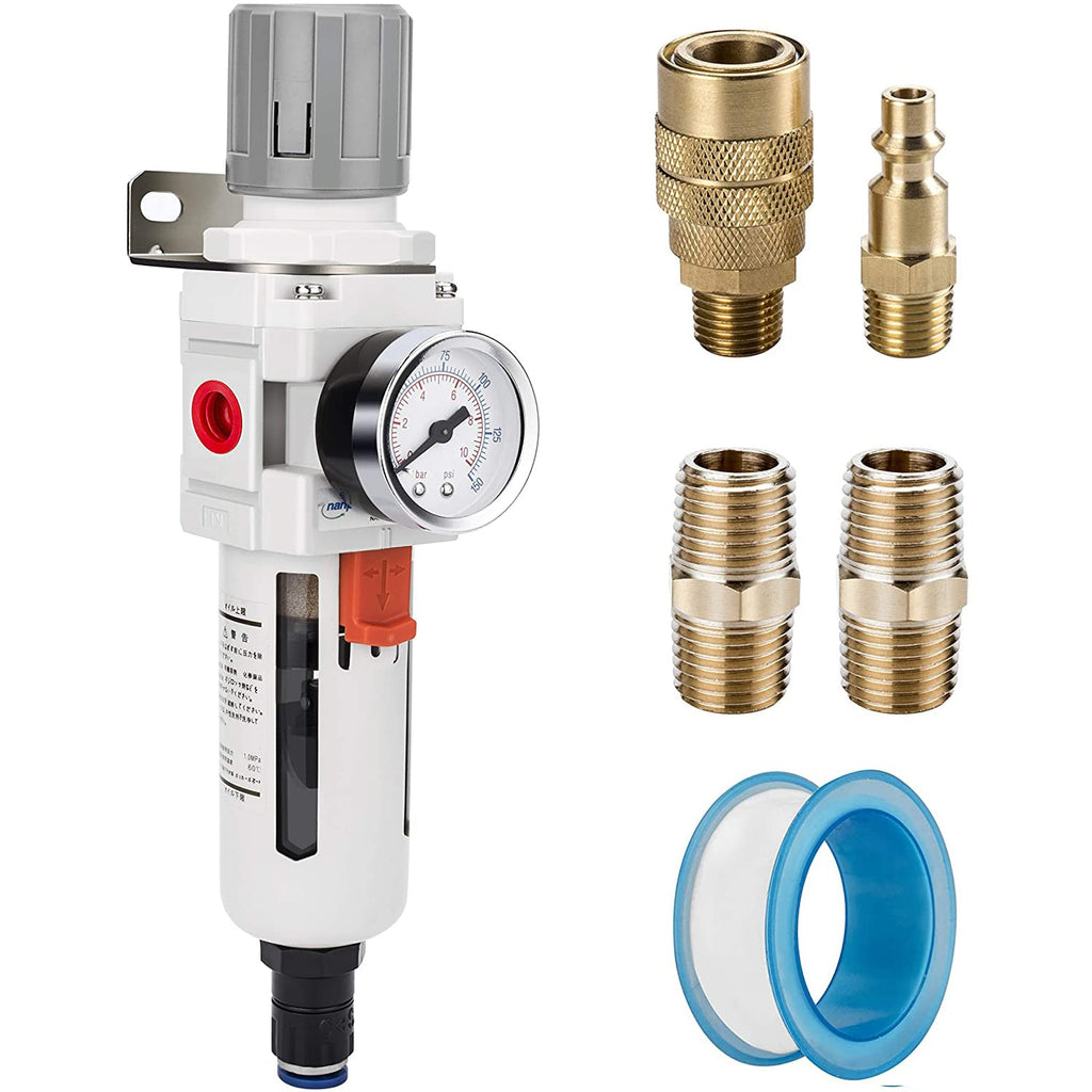 NANPU 1/2" NPT Air Compressor Filter & Pressure Regulator Combo, Auto Drain
