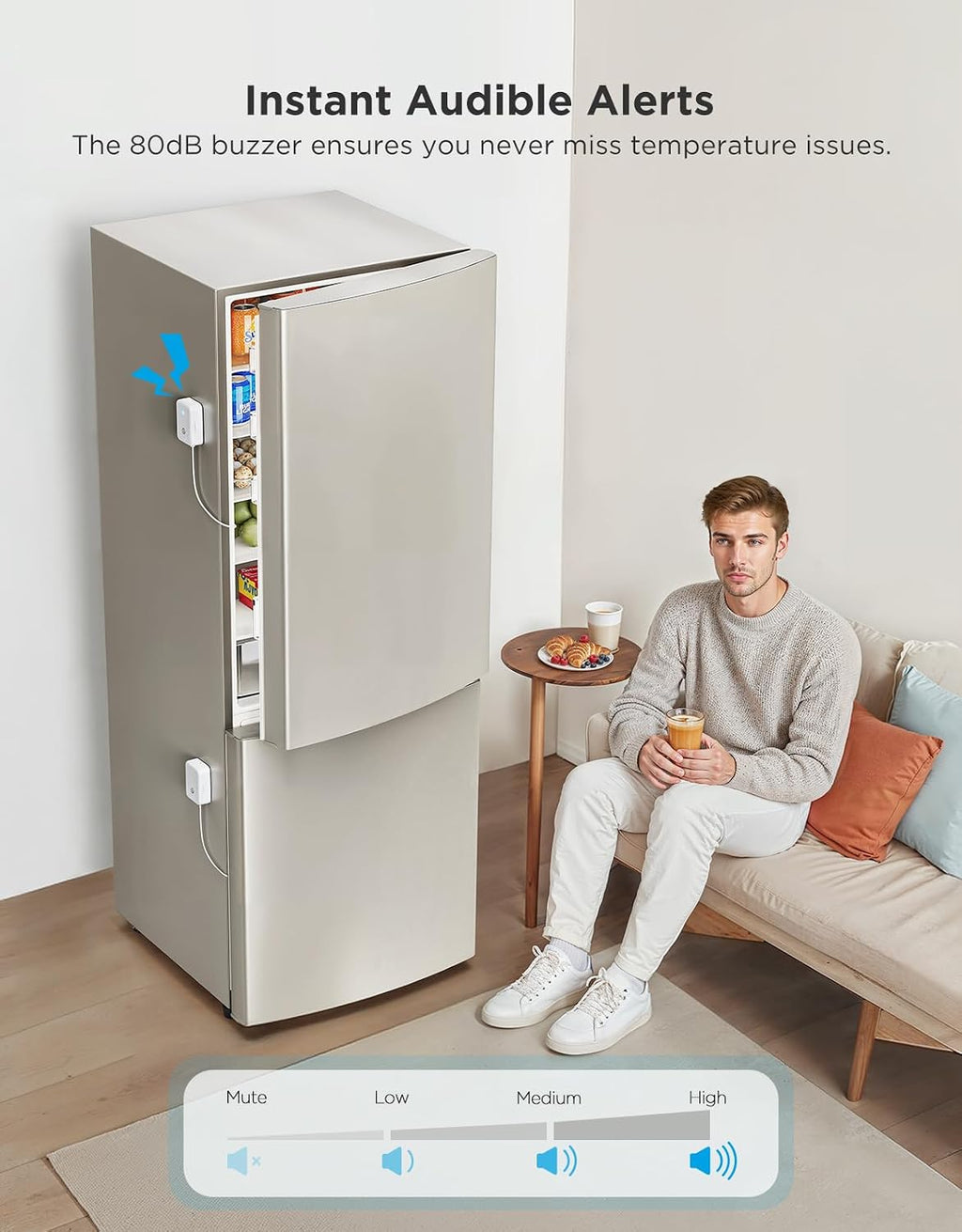 WiFi Refrigerator Thermometer Sensor with Alarm, 1-Pack & Gateway