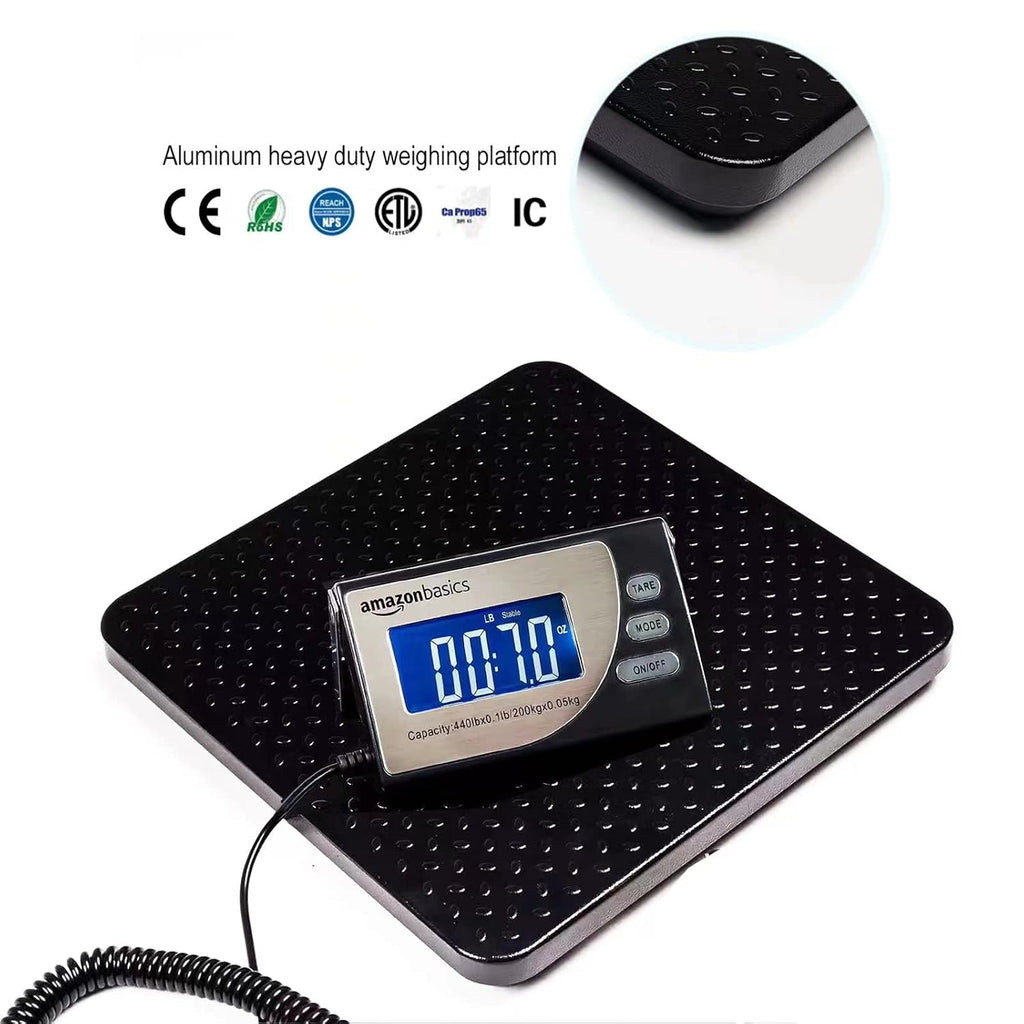 Digital Postal Scale with Tare Function, Heavy Duty, Aluminium Platform, 440 lb Capacity, Digital Shipping, Portable