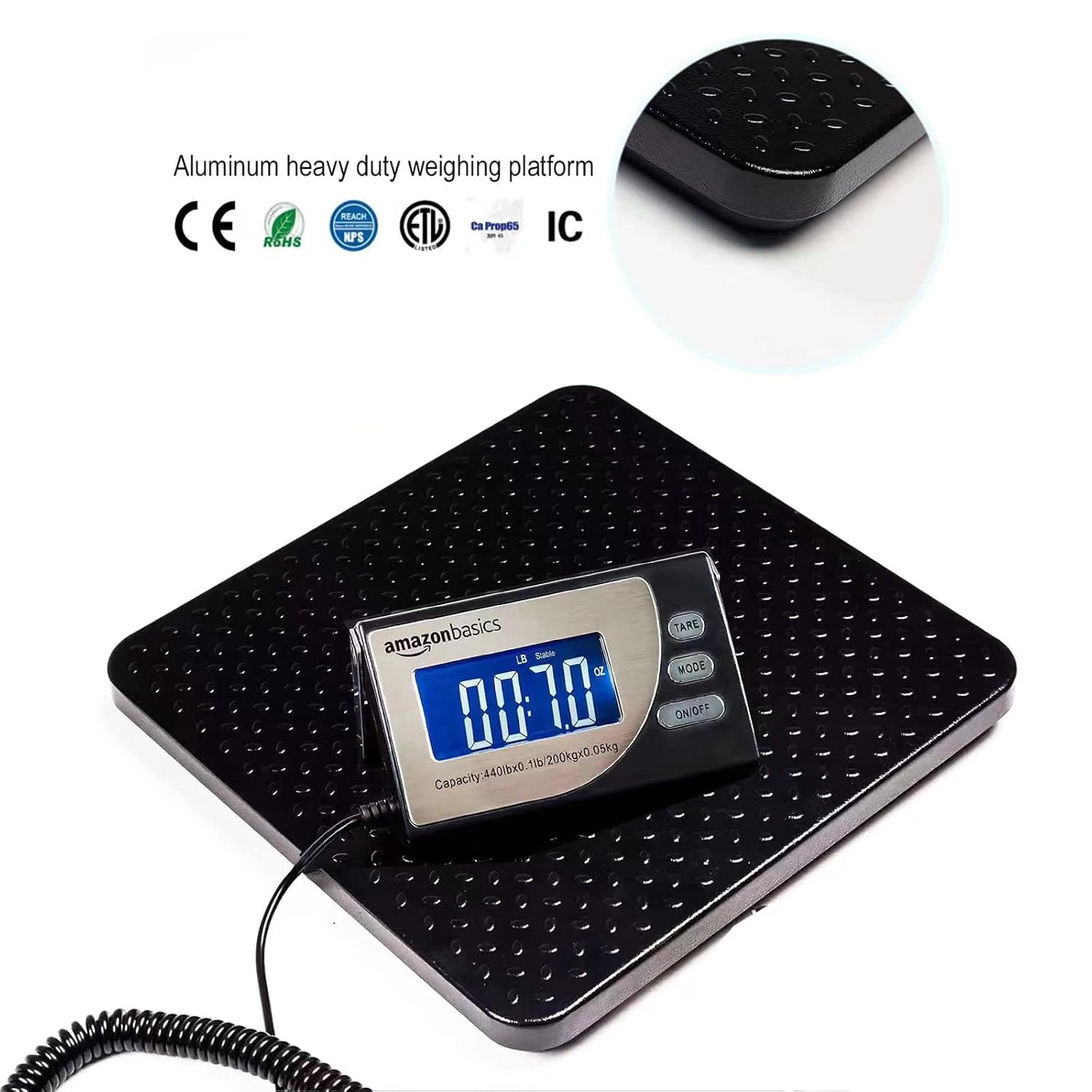 Digital Postal Scale with Tare Function, Heavy Duty, Aluminium Platform, 440 lb Capacity, Digital Shipping, Portable