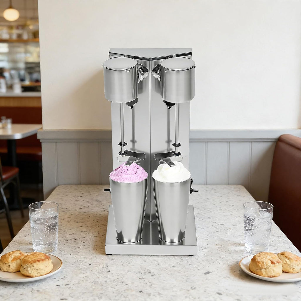 110V 180W Double Head Milkshake Maker, Commercial Milk Shake Machines, 8K Finishing 800ML Stainless Steel 16000Rpm