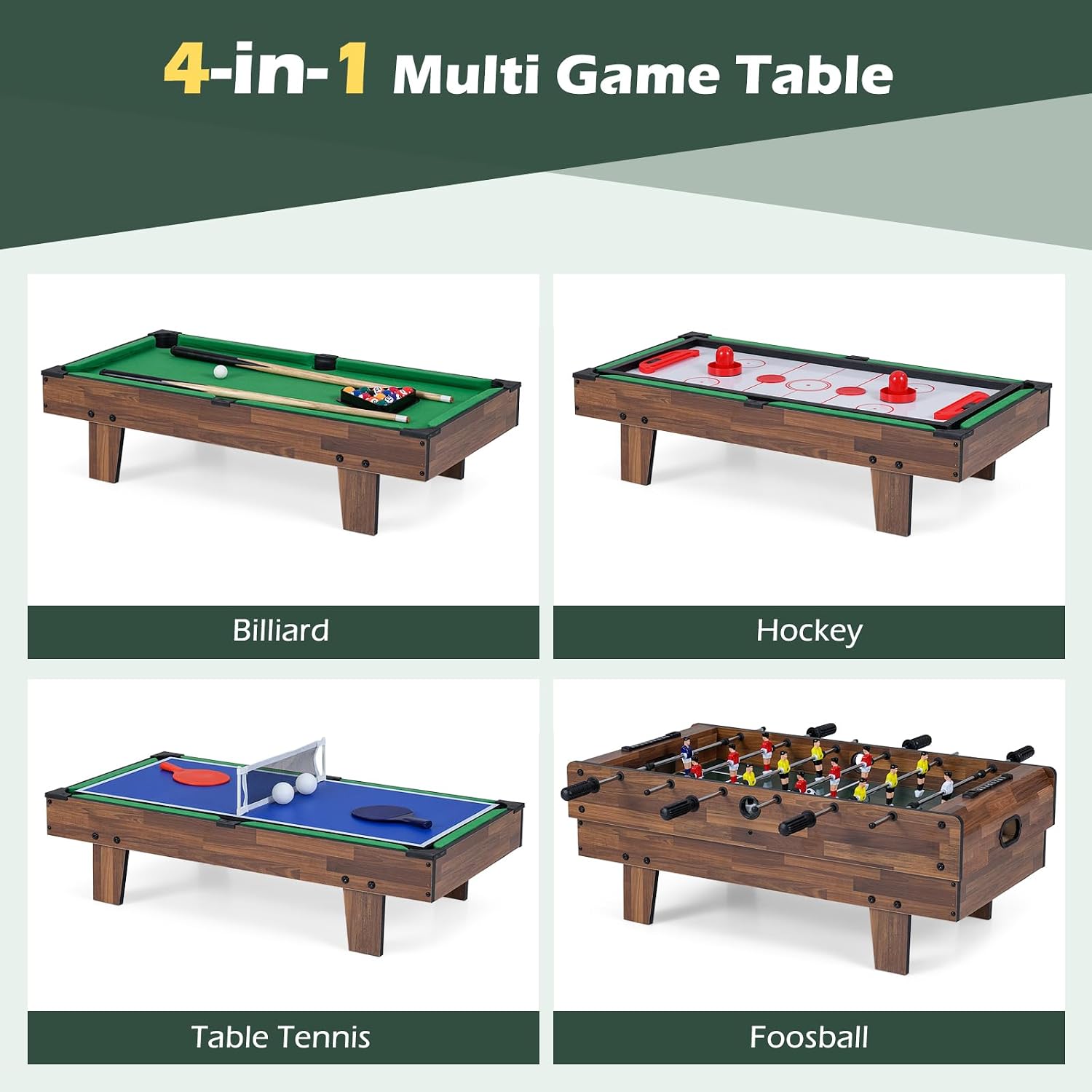 4-in-1 Multi Game Table, Combo Foosball Game Table Top w/Billiards, Ping Pong, Push Hockey for Home, Game Room