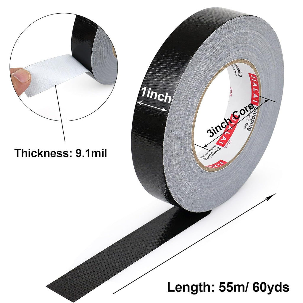 Black Duct Tape, 1 inch x 60 yds, HeavyDuty, Flexible, No Residue, All-Weather Waterproof Tape, UV Resistant for