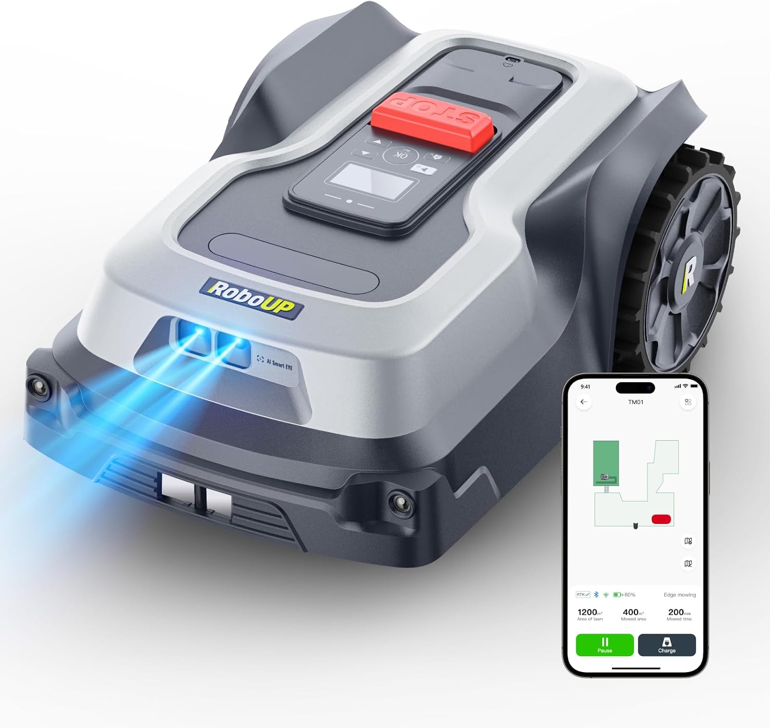 T1200Pro Robot Lawn Mower, RTK+Vision Wire-Free Automatic Robotic Mower for 0.37 Acre, AI Obstacle Avoidance