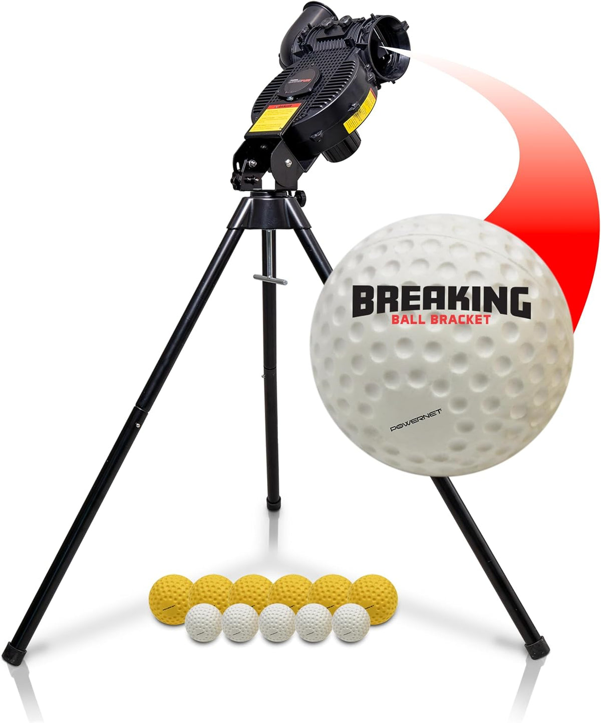 Launch F-lite Softball & Baseball Pitching Machine, Dimpled Practice Balls, Bucket of Baseballs, Coaching Bucket