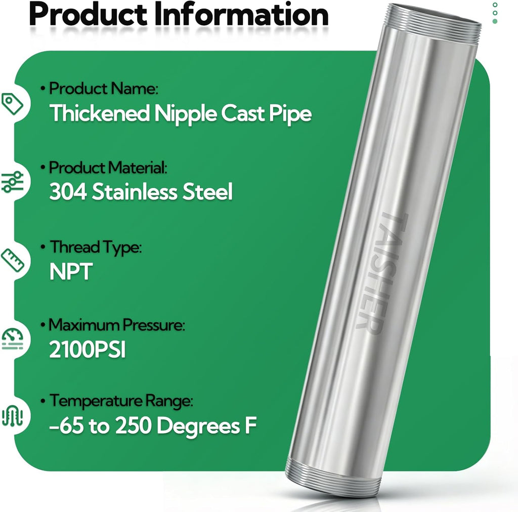 TAISHER 1Pcs Thickened Nipple Cast Pipe 2" NPT Male, 12" Length