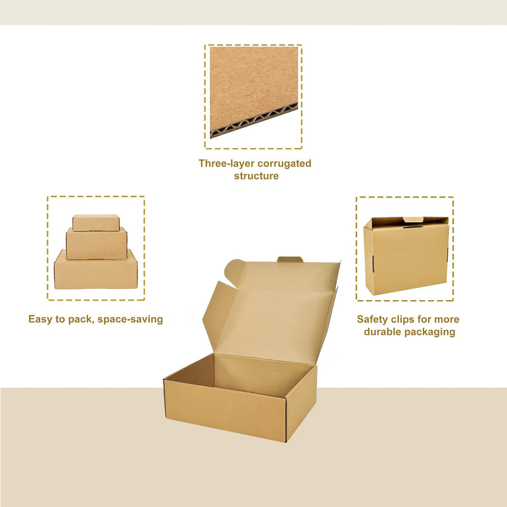 12x9x4 Inches Shipping Boxes, Brown Corrugated Cardboard Literature Mailer for Small Business, Set of 20 Packaging