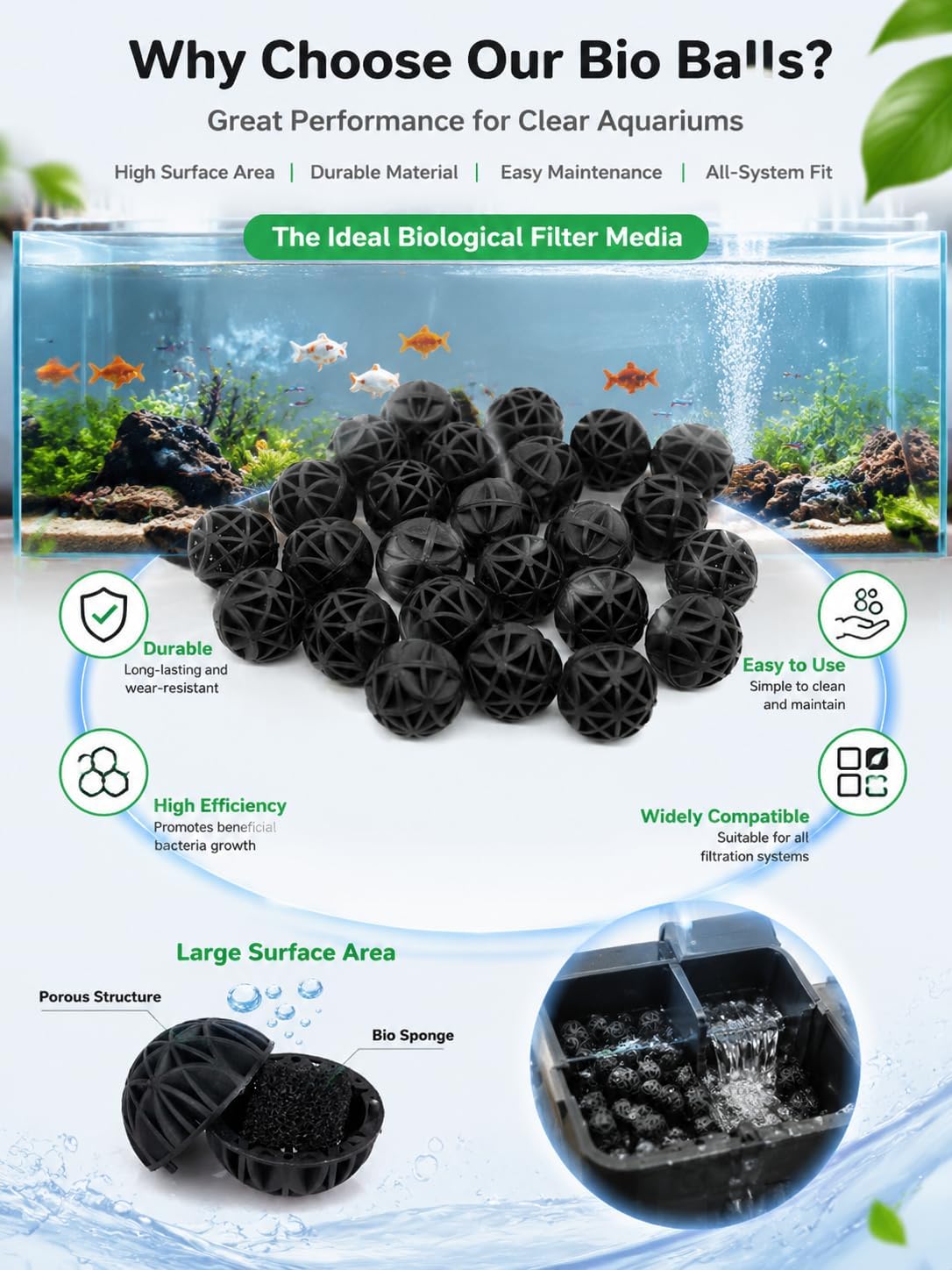 100 PCS 1-Inch (26mm) Bio Filter Balls for Aquarium Pond, Fish Tank Bio Filter Media for Freshwater & Saltwater