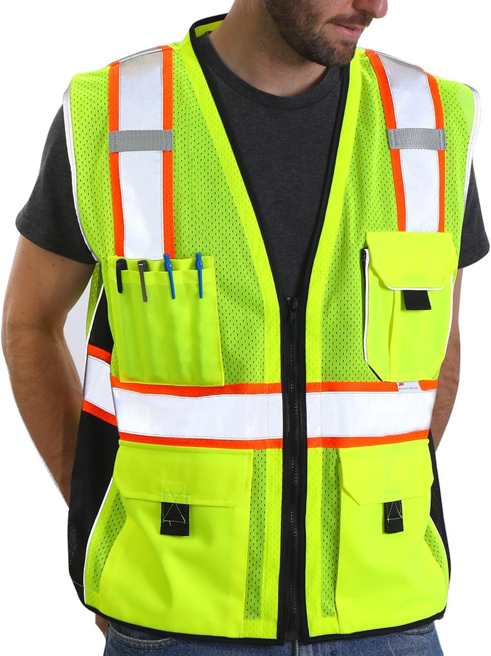 Heavy Duty Reflective Safety Vest with Pockets, Yellow Mesh XL | Made with 3M Reflective Tape, High Visibility