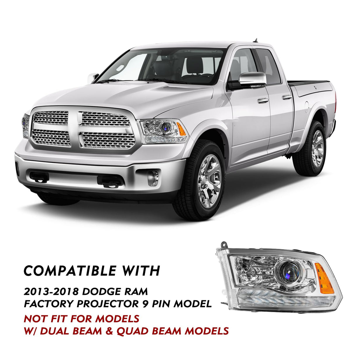 Headlight Assembly Fit for 2013-2018 Dodge Ram 1500 2500 3500