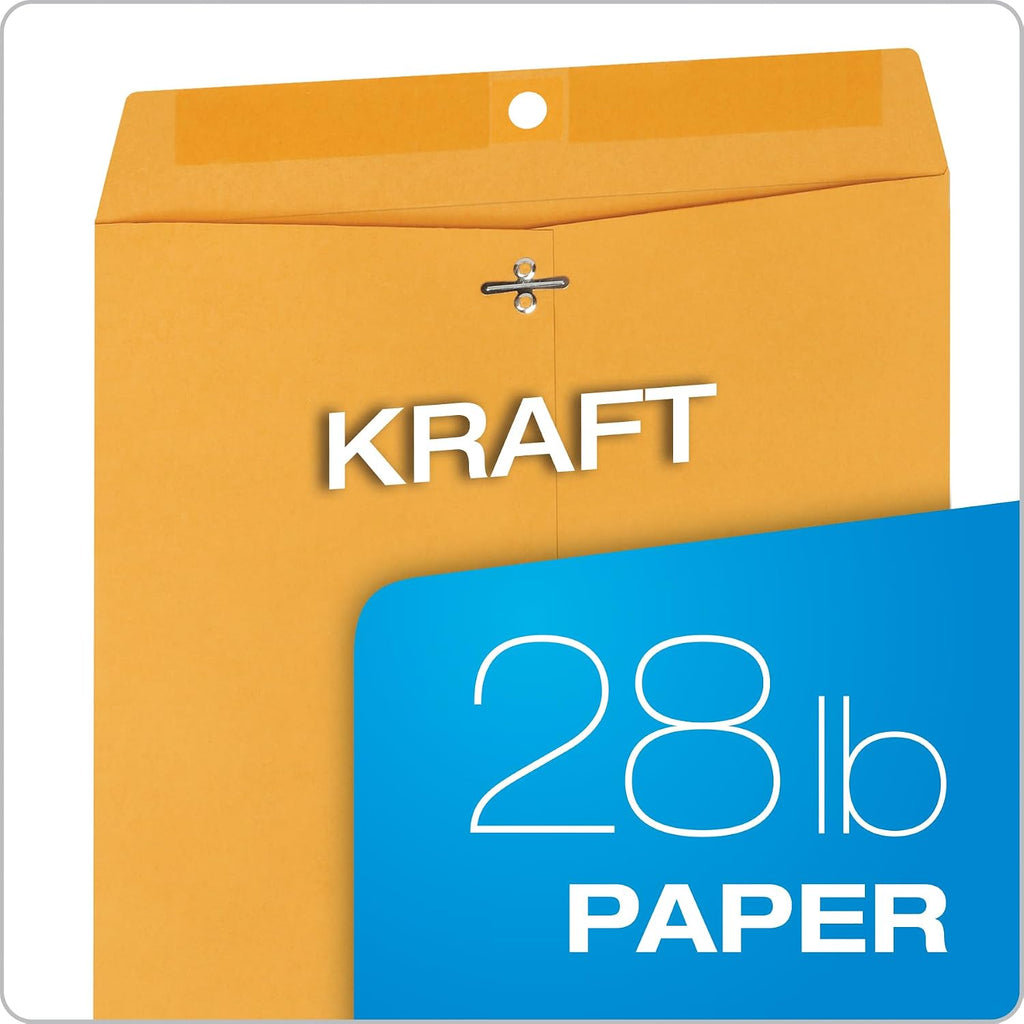 10 x 12 Clasp Envelopes, 100 Pack, Document Envelopes with Gummed Flap, Heavyweight 28 lb Paper with Reinforced Holes