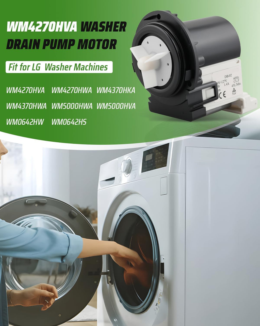 Washer Drain Pump Motor Assembly Fit for LG Washer WM4270HVA WM4270HWA WM4370HKA WM4370HWA WM5000HWA WM5000HVA WM0642HW WM0642HS Washer Machines