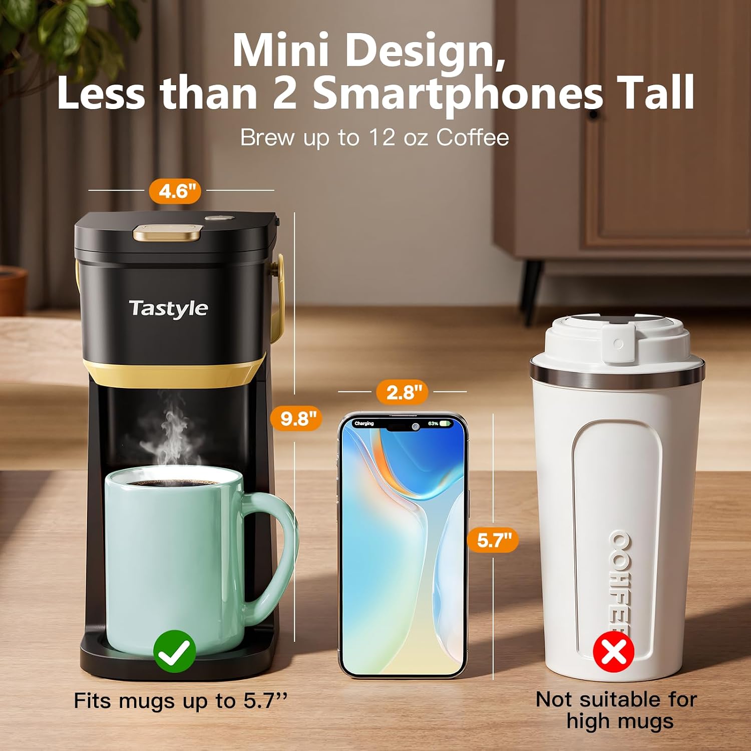 Mini Single Serve Coffee Maker for K Cups and Grounds with Handle