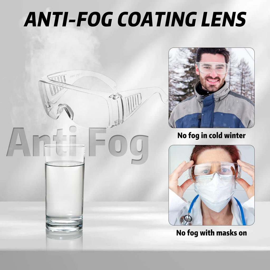 12 Pack Safety Glasses Over Eyeglasses, Anti-Fog Protective Goggles