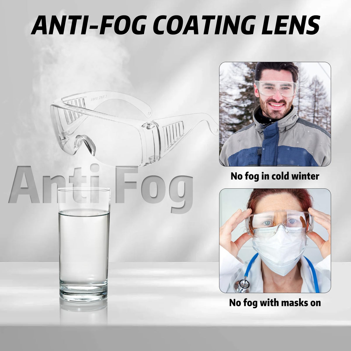 12 Pack Safety Glasses Over Eyeglasses, Anti-Fog Protective Goggles