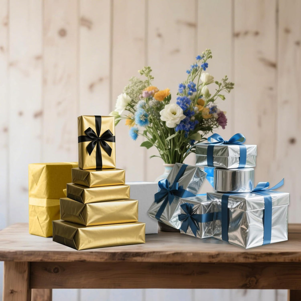 60 Sheets Gold Silver Black Tissue Paper Bulk for Gift Bags, 14 x 20