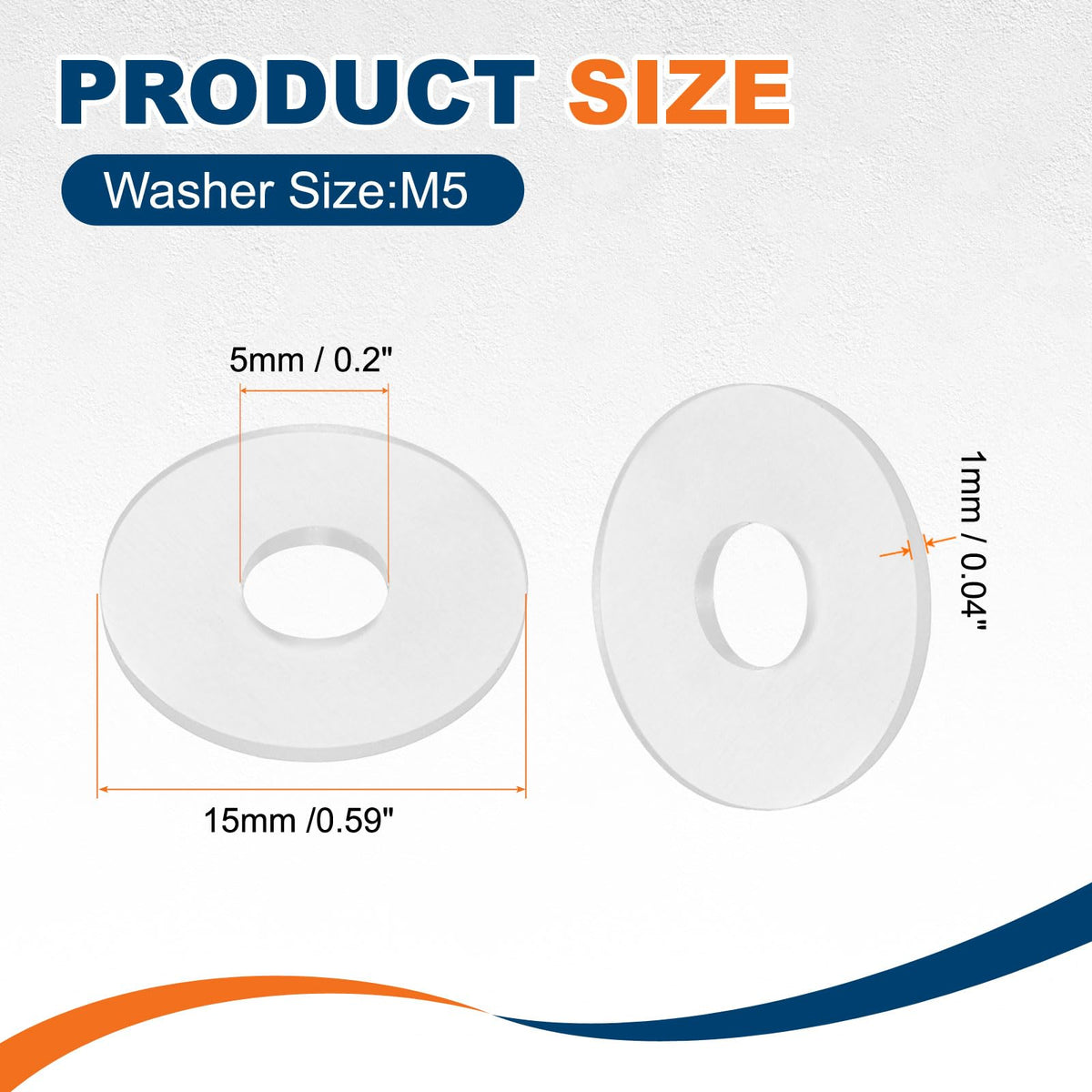 55 Pcs Nylon Flat Washer M5 5mm ID 15mm OD 1mm THK