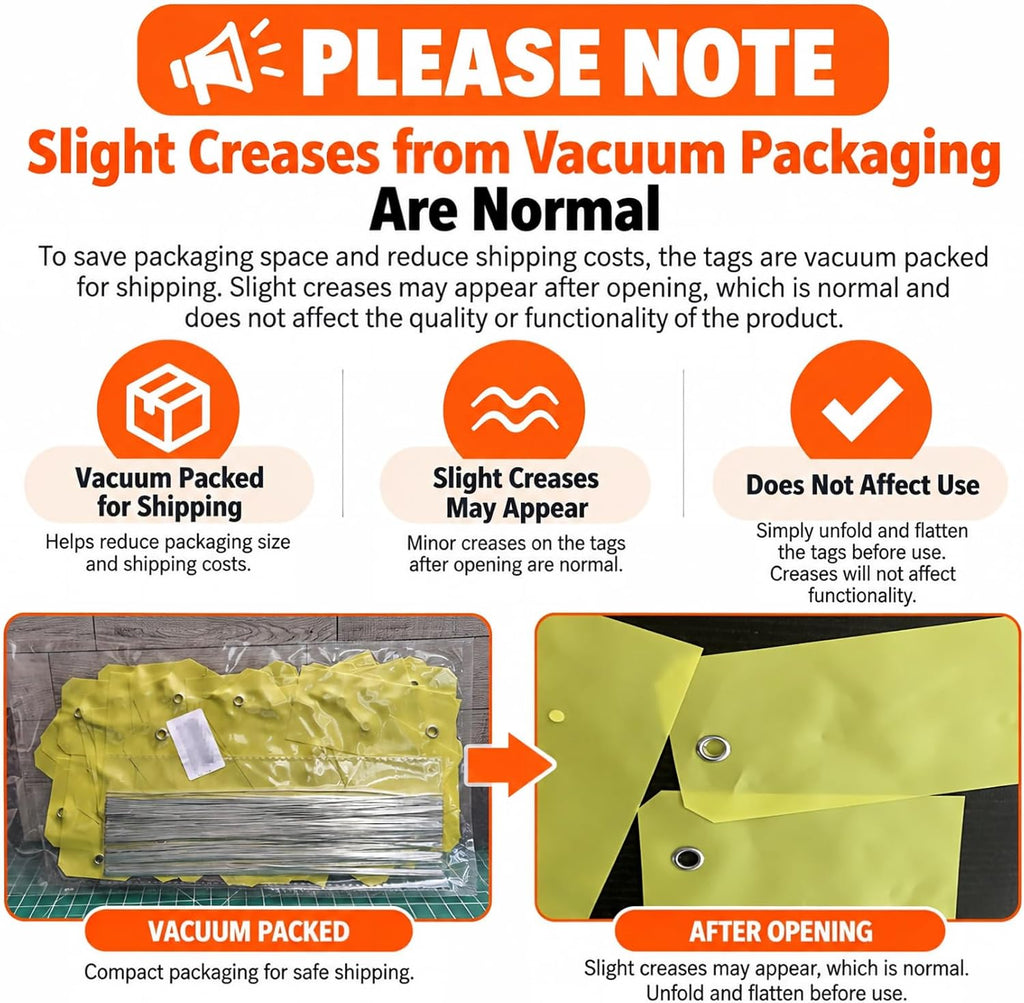 100 Pcs Plastic Tags with Wires Shipping Tags 4 3/4 x 2 3/8, Yellow