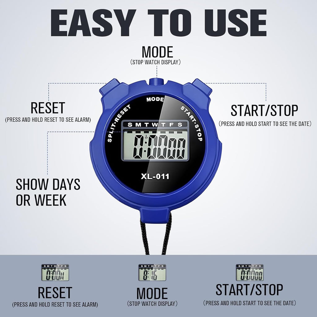 12 Pack Multi Function Digital Stopwatch Timer Bulk Sports Stopwatch with Lanyard Plastic Display Waterproof Date