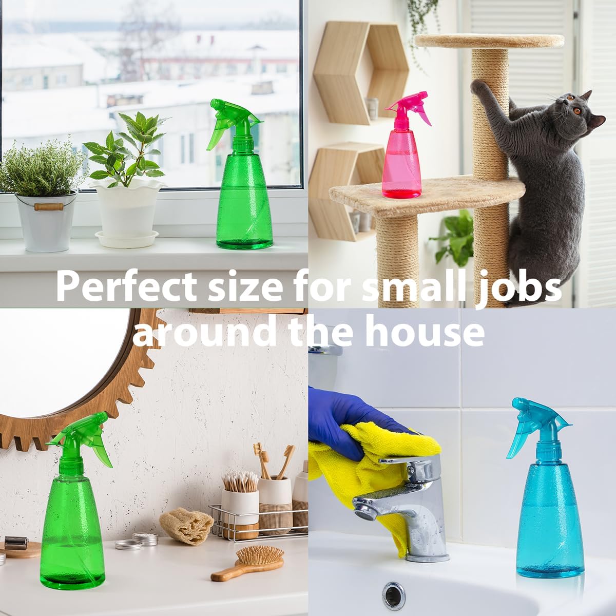 Spray Bottles 3-Pack, 16 Oz, Mist & Stream, Plastic Water Spray Bottle for Hair, Essential Oils, Plants, Cleaning