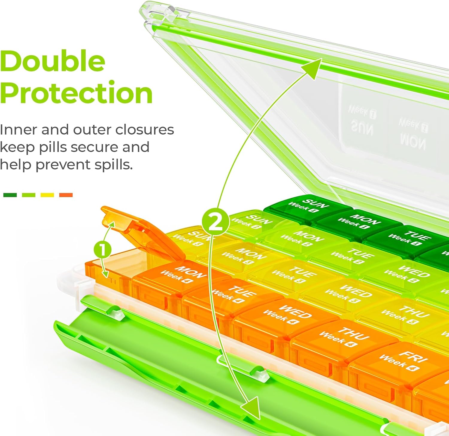 Moisture-Proof Monthly Pill Organizer, Large 28 Days Pill Box Case with Removable 4 Weeks Medication Organizer Rows