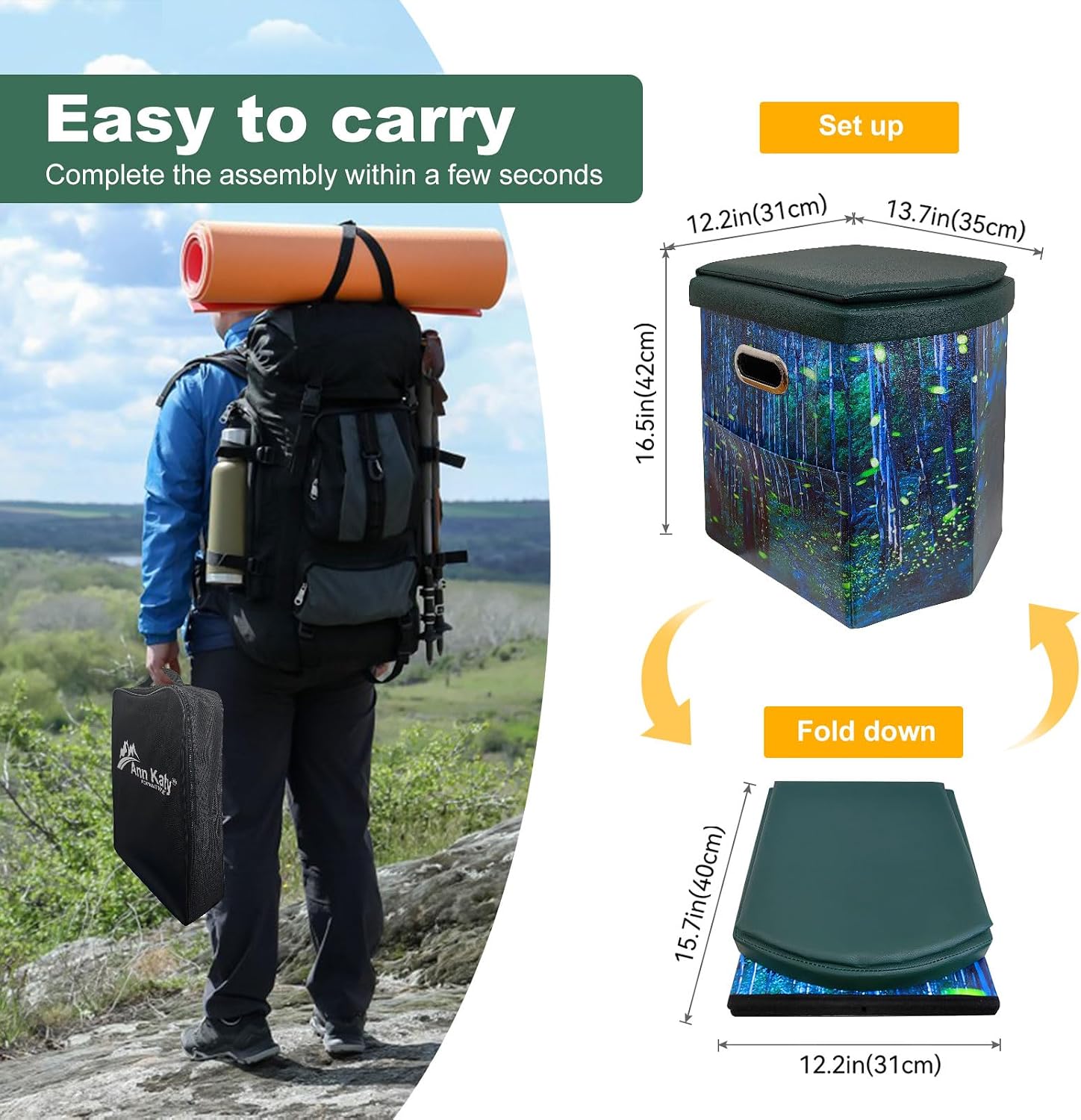 XL Portable Camping Toilet for Adults,Lightweight Folding Potty | Lightweight&Compact Potty with Lid for Adults and