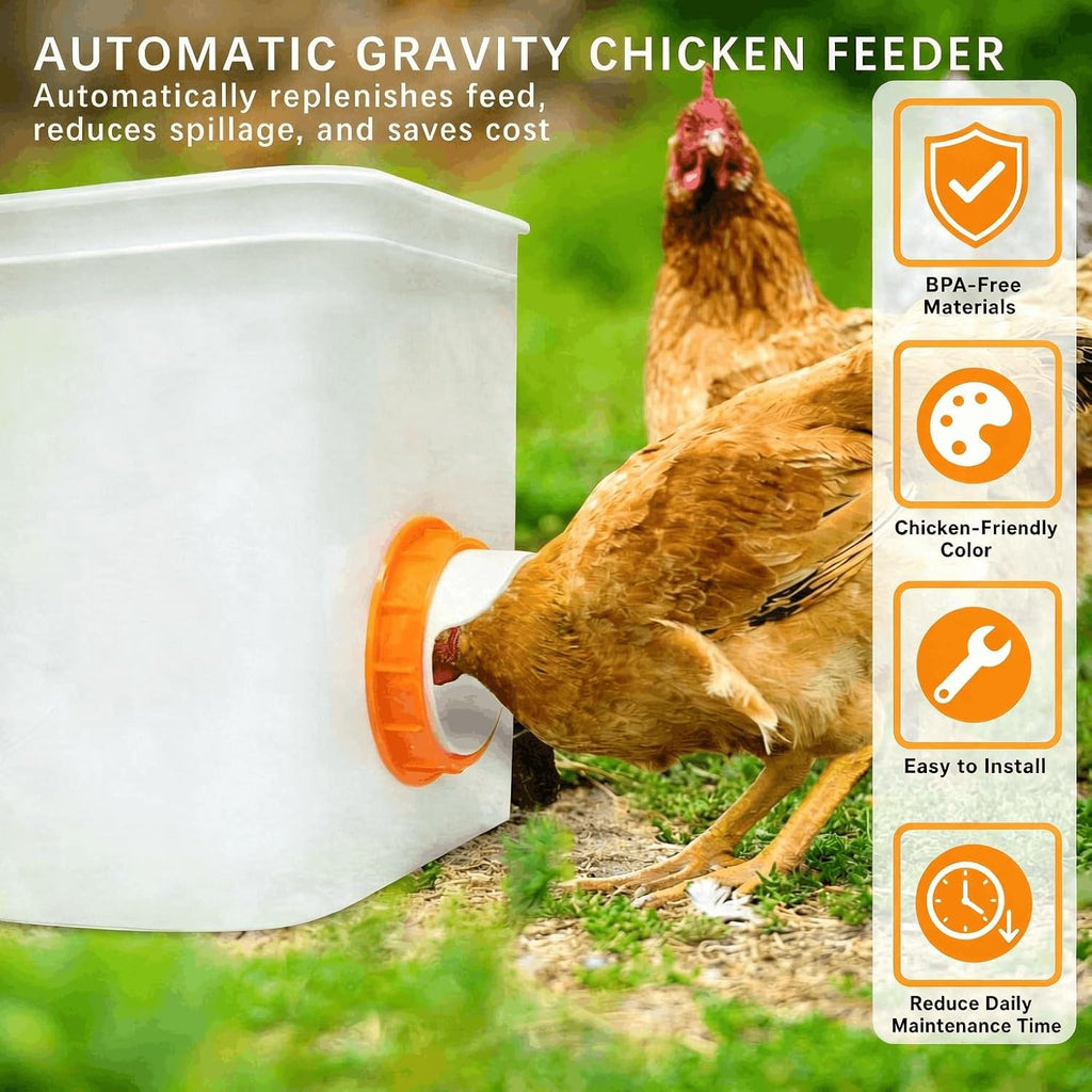 12 Chicken Feeder Ports,DIY Poultry Feeder Cups with Lid & Drill Bit,Orange