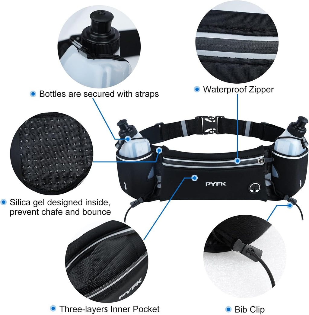 Running Belt with Water Bottles, Hydration Belt for Men and Women, Water Bottle Holder Running Pouch Water Belt