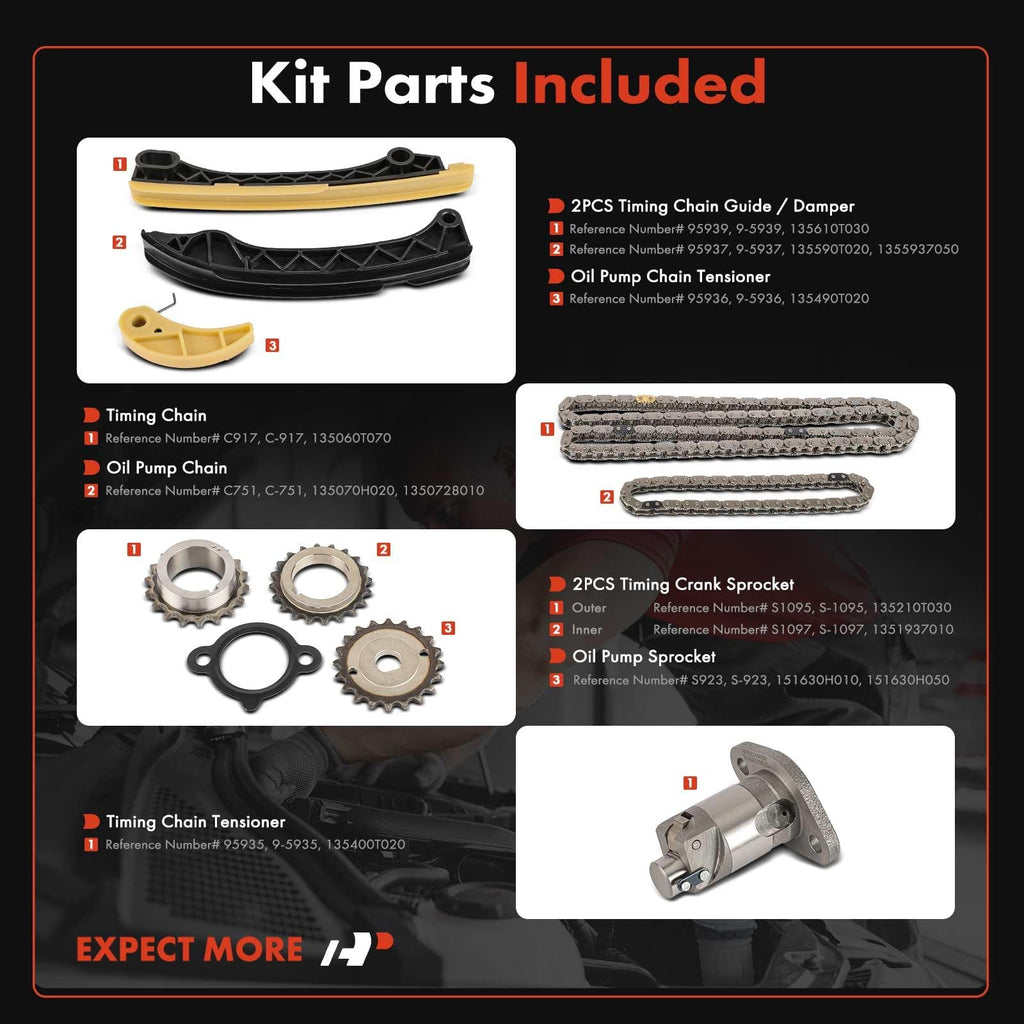 A-Premium 9PCS Engine Timing Chain Kit W/Sprocket & Tensioner & Guide