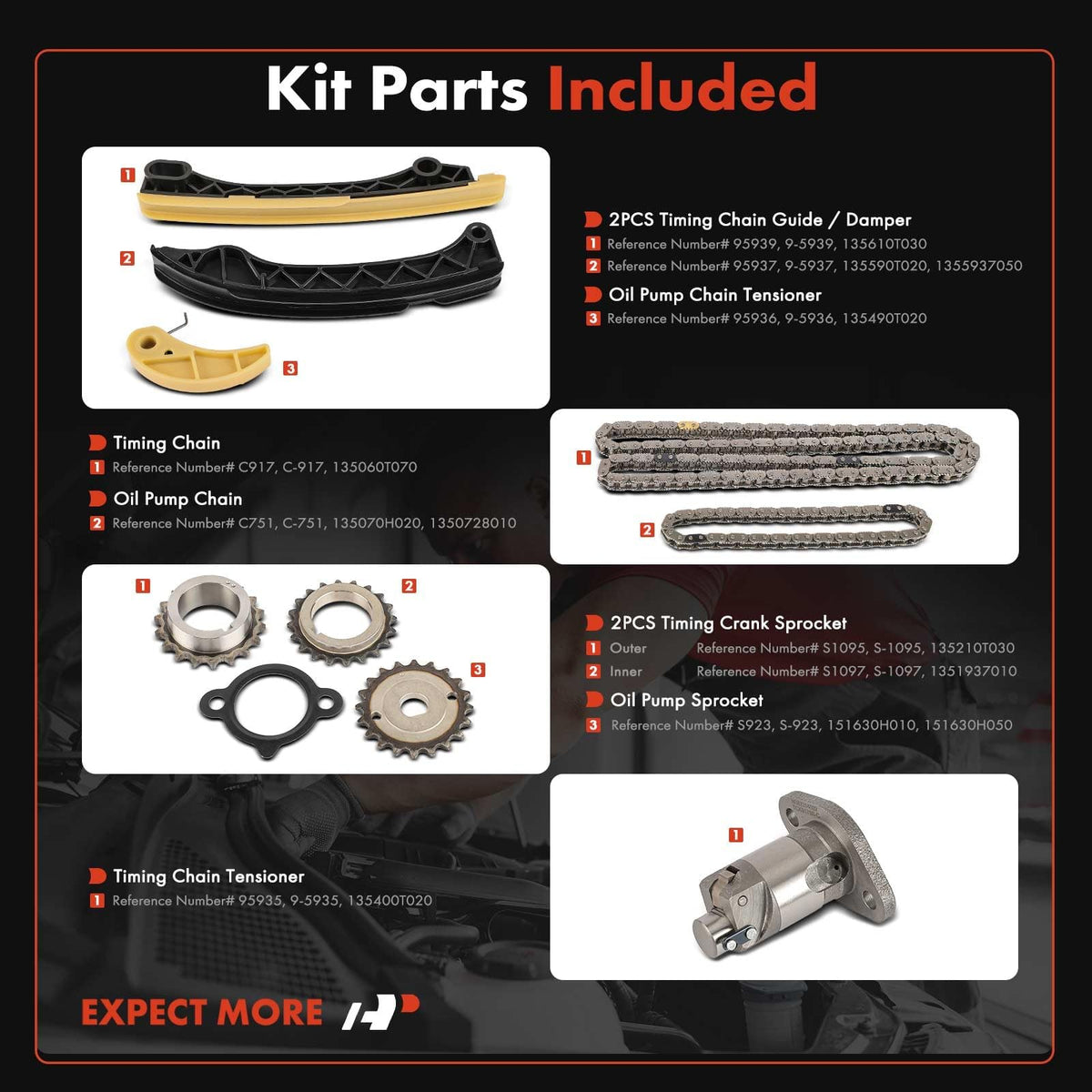 A-Premium 9PCS Engine Timing Chain Kit W/Sprocket & Tensioner & Guide