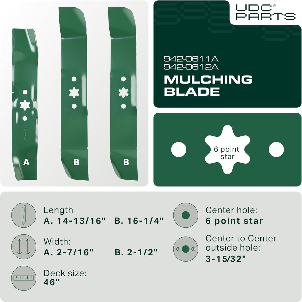 UDC Parts 942-0611A 942-0612A Mulching Blades Replacement for Cub Cadet 46"