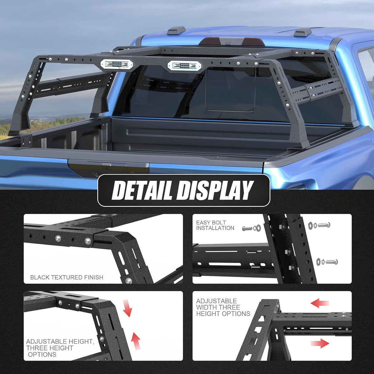 Extendable Truck Bed Cargo Rack, Overland Bed Rack Cargo Carrier Bracket For F-150/F-250/F-350, Ranger, Raptor, Silverado & Serria, Colorado & Canyon, Ram 1500/2500/3500, Tacoma, Frontier, Gladiator