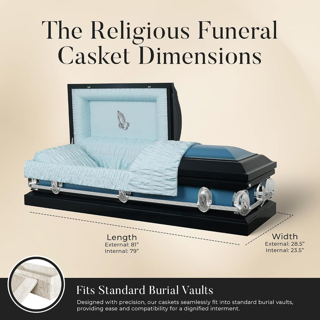 The Prayer Metal Funeral Casket with White Crepe Interior