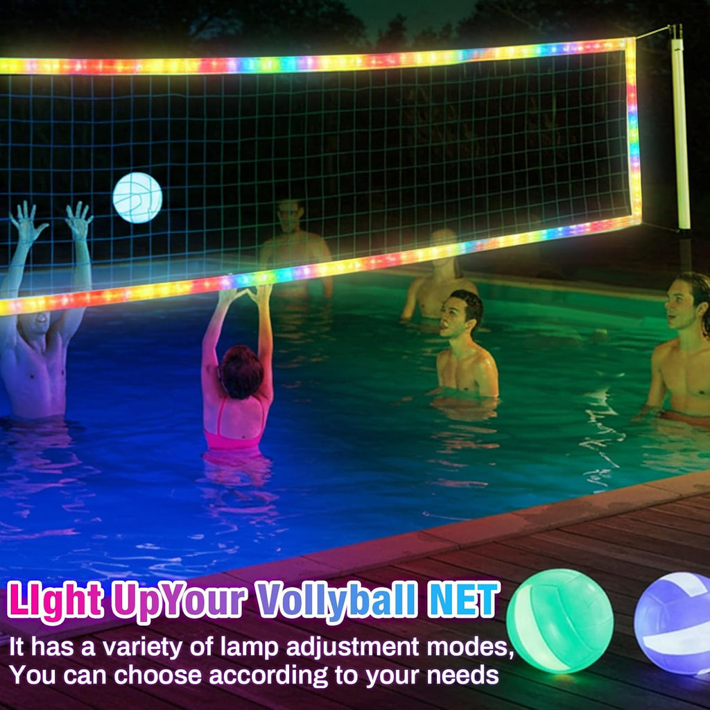 LED Professional Volleyball Net Remote Music 31.2x3.3ft Beach Backyard Pool | Portable Light up Volleyball Net
