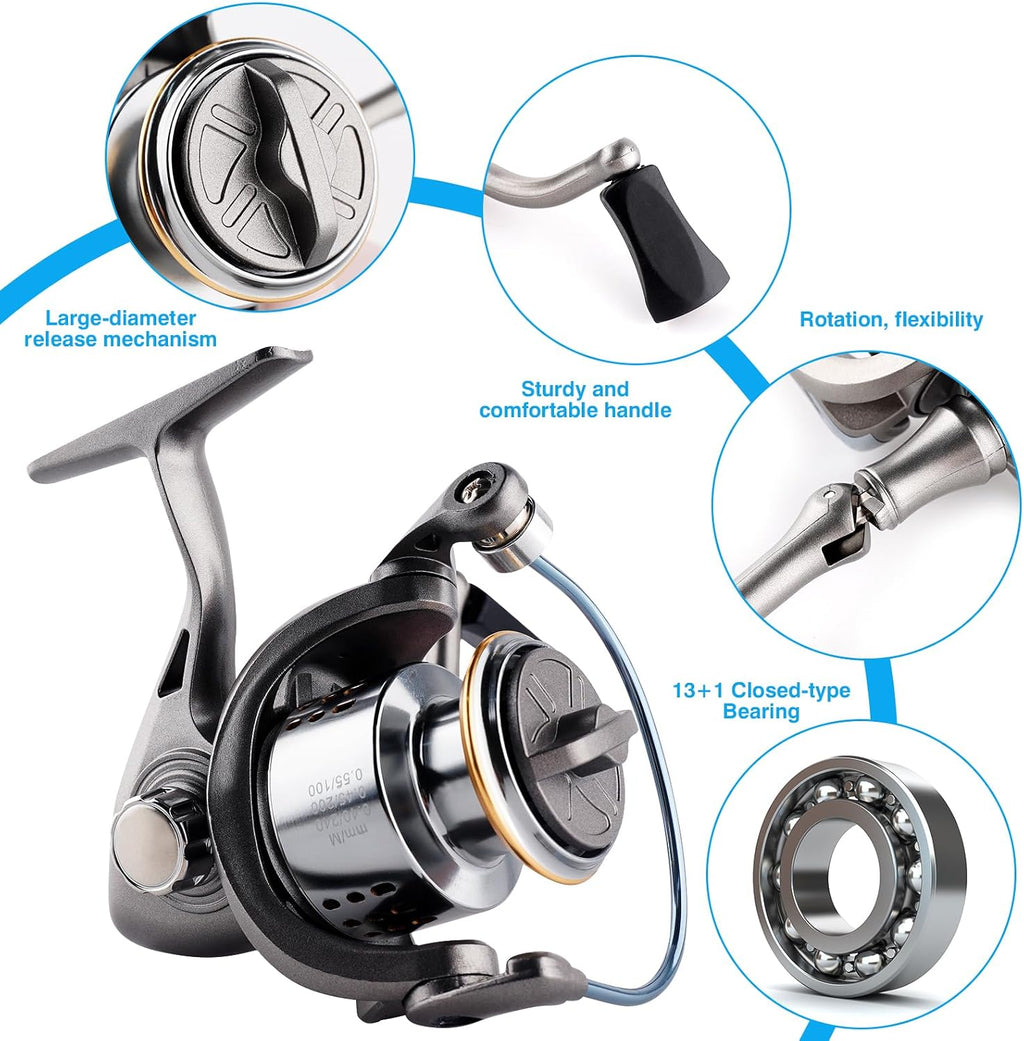 Ice Fishing Rod and Reel Combo Set Carbon Portable Complete Kit | with Tackle Bag Ice Jigs Ice Cleats Spinning Reels