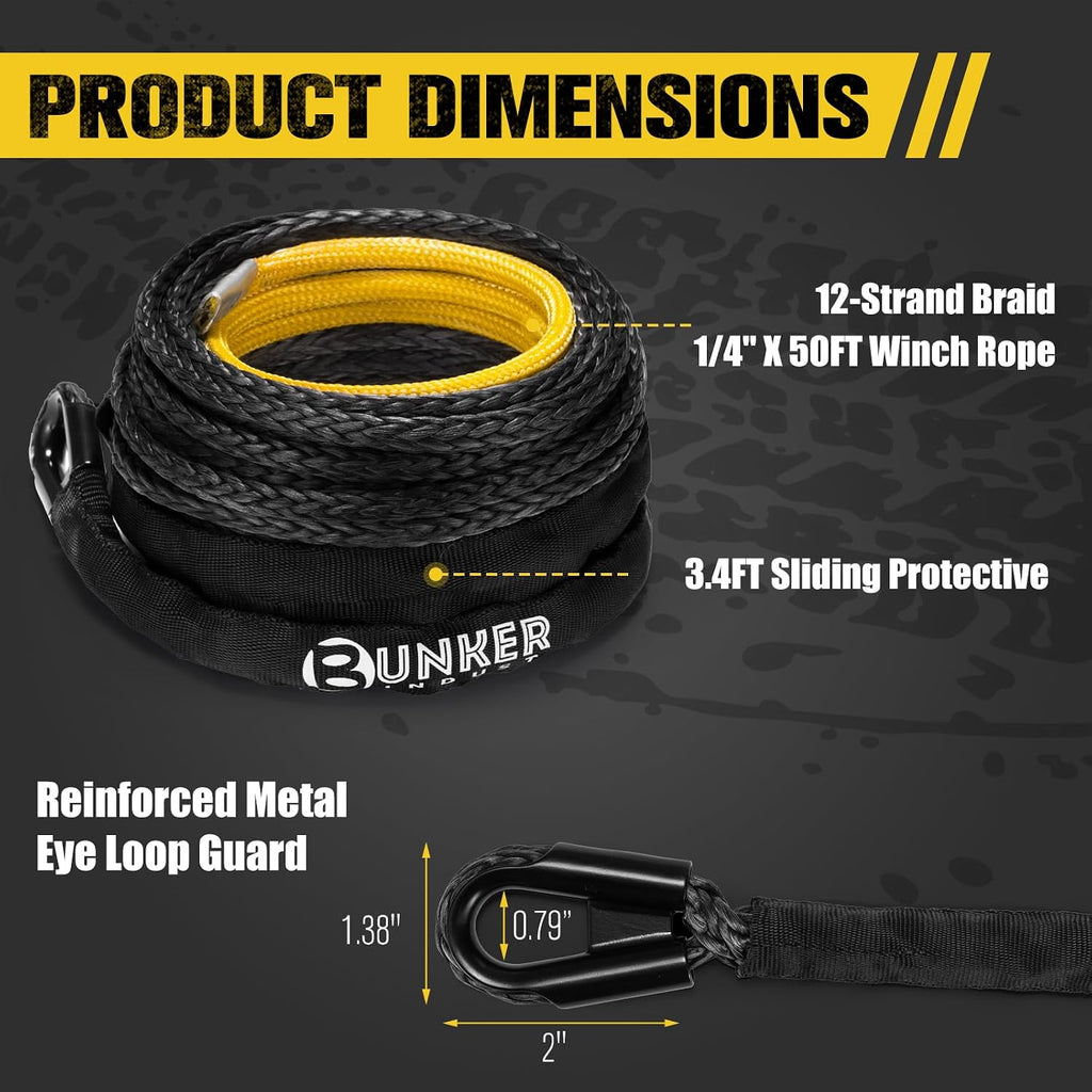 1/4" x 50' Synthetic Winch Rope,9500LBS ATV UTV Winch Cable with Protective Sleeve 50 FT Winch Line Replacement for