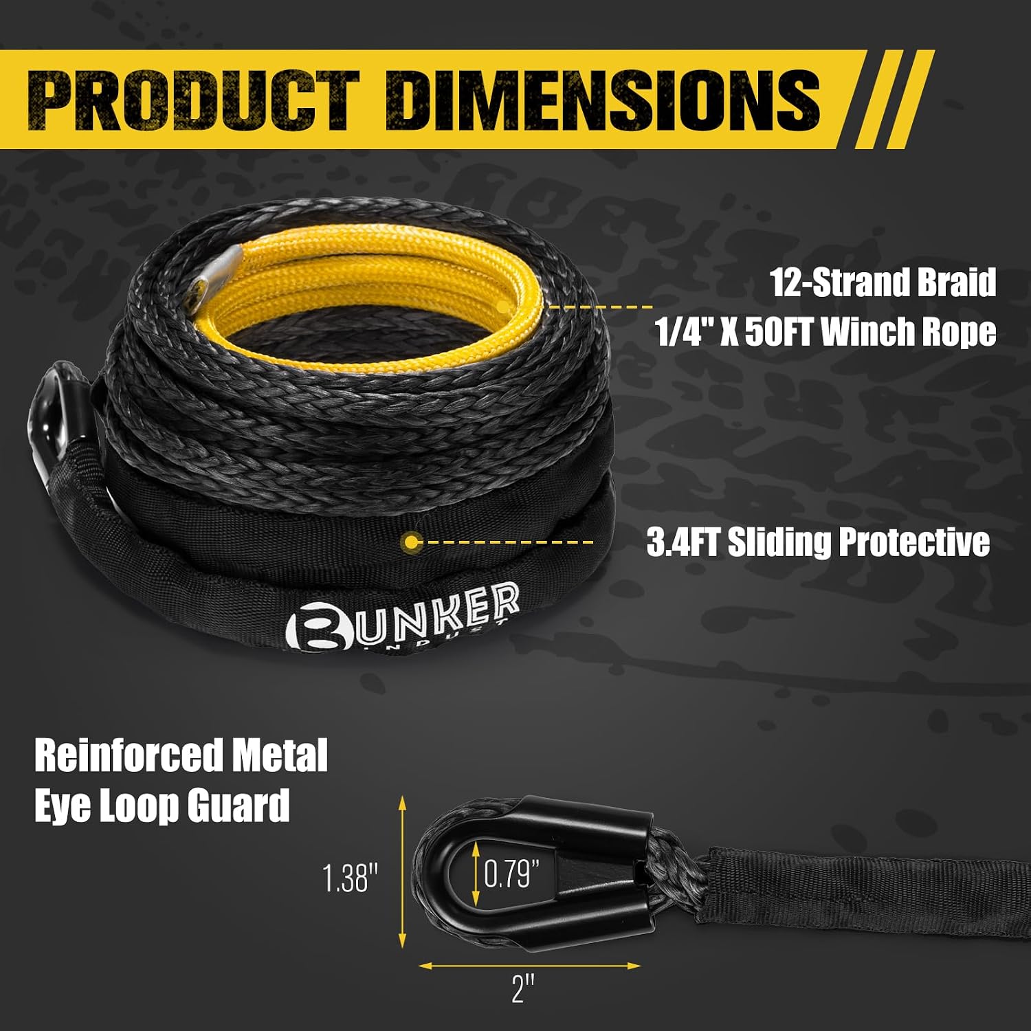 1/4" x 50' Synthetic Winch Rope,9500LBS ATV UTV Winch Cable with Protective Sleeve 50 FT Winch Line Replacement for