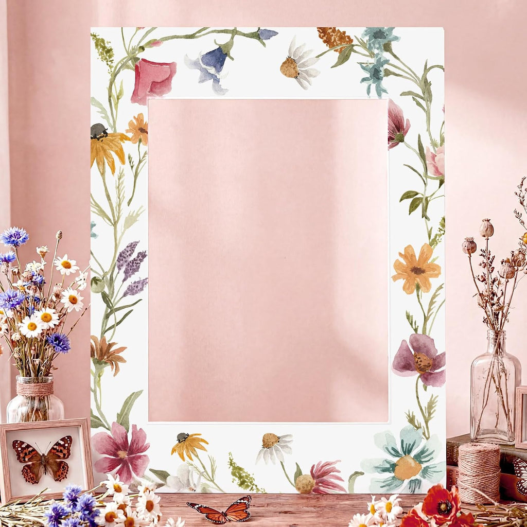 32 x 24 Inch Floral Photo Booth Frame Prop, DIY PVC Cutouts Photo Booth Selfie Frame for Bridal Shower, Wedding, Baby