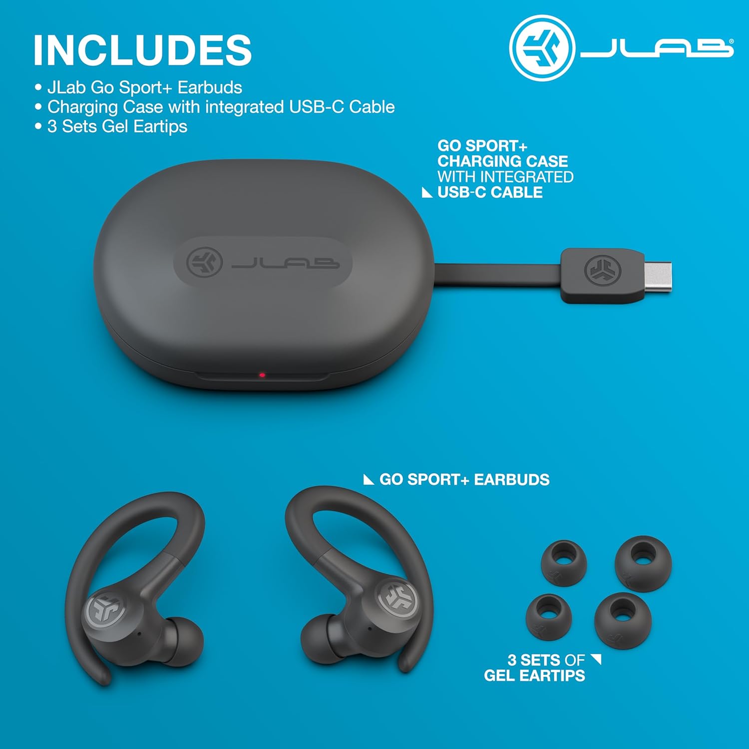 Go Sport+, True Wireless Workout Earbuds, Bluetooth Sport Earbuds, Clear Calling, Graphite
