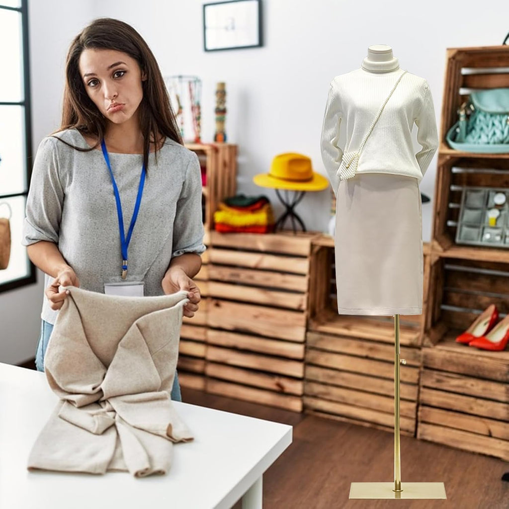 47"-83" Female Mannequin Dress Form Torso Full Body with Metal Stand (Gold) | Height Adjustable Display Mannequin