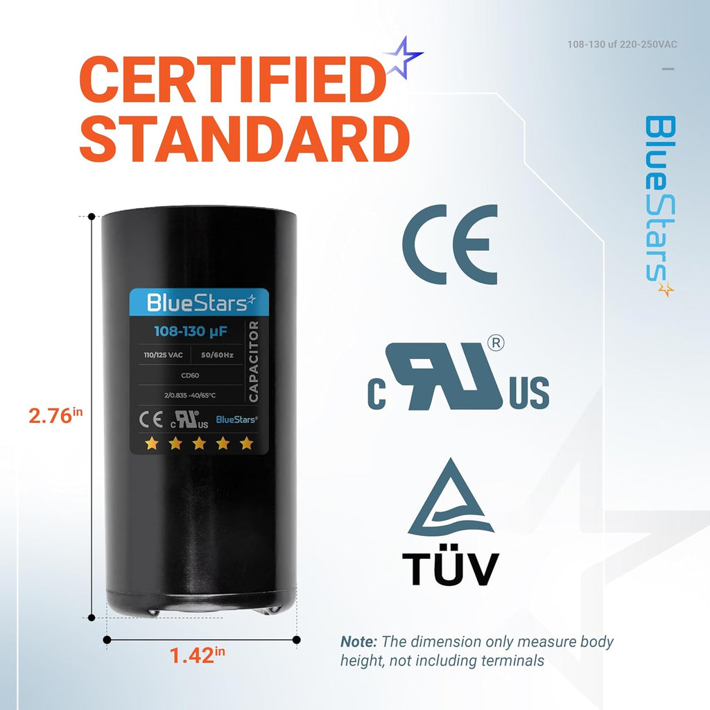 [2025 Upgraded] BlueStars 108-130 uF MFD 220-250 VAC Motor Start Capacitor
