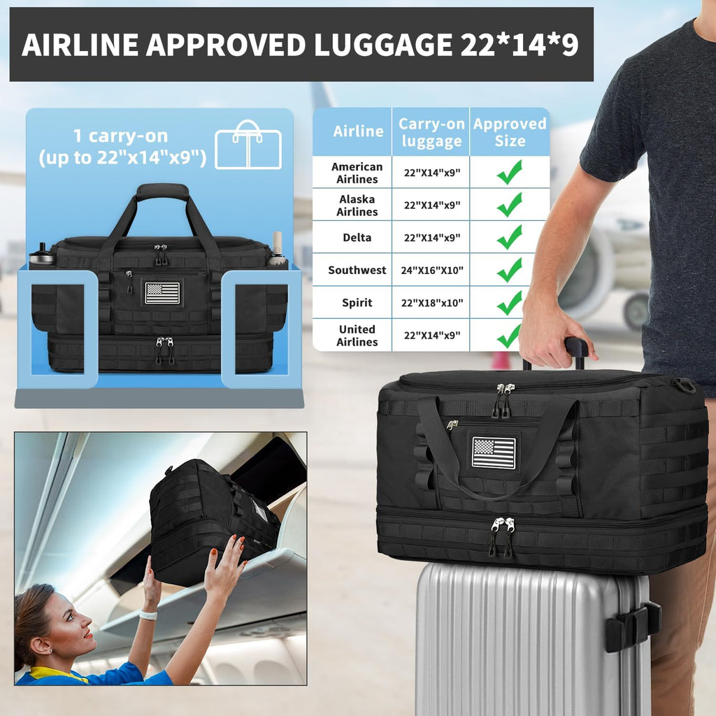 Gym Bag for Men Women, Carry on Luggage 22x14x9 Airline Approved, Tactical Travel Duffle Bag with Toiletry Bag and