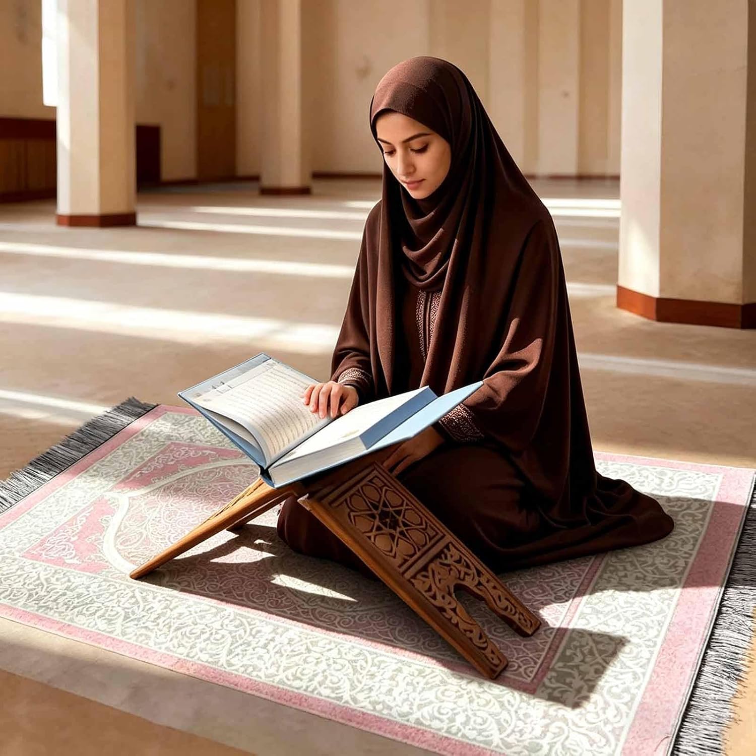 Muslim Prayer Rug and Beads with Gift Box, Soft Islamic Prayer Mat, Islamic Gifts Set, Prayer Carpet Mat