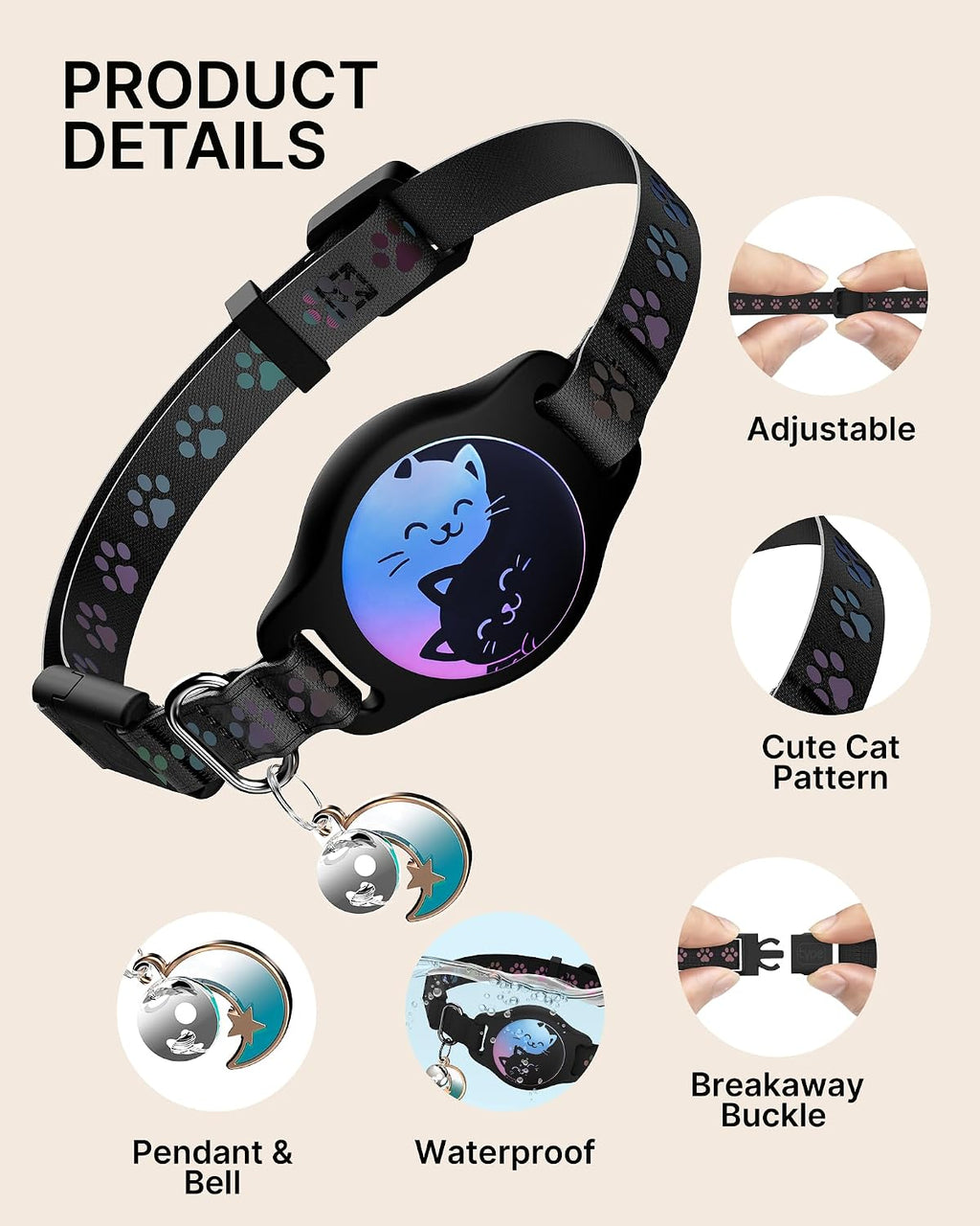 AirTag Cat Collar Breakaway, 2 Pack Cat Collar with Apple AirTag Holder