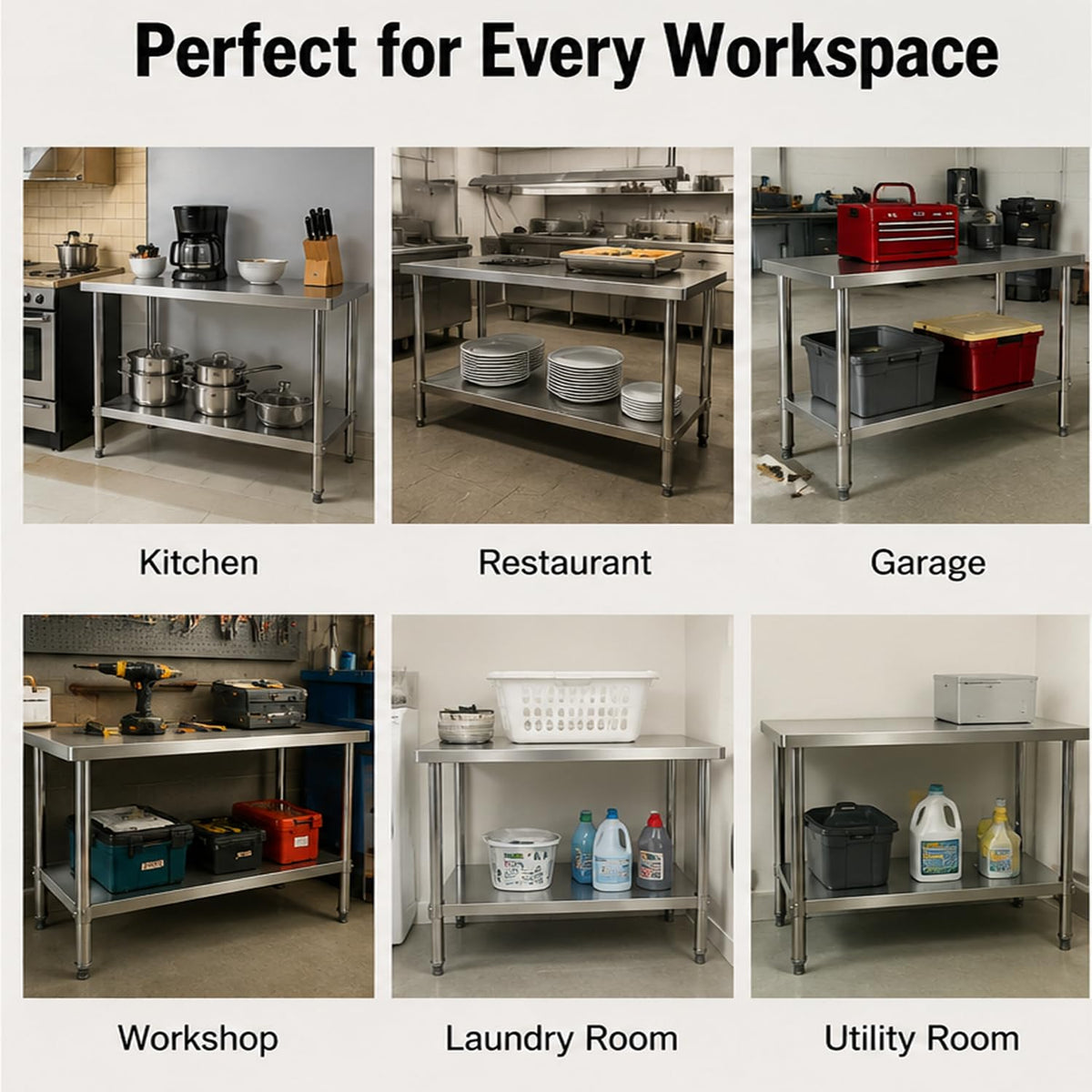 Stainless Steel Work Table, 24 x 48 Inch Heavy-Duty Prep Table with Undershelf and Reinforced Supports for Kitchen